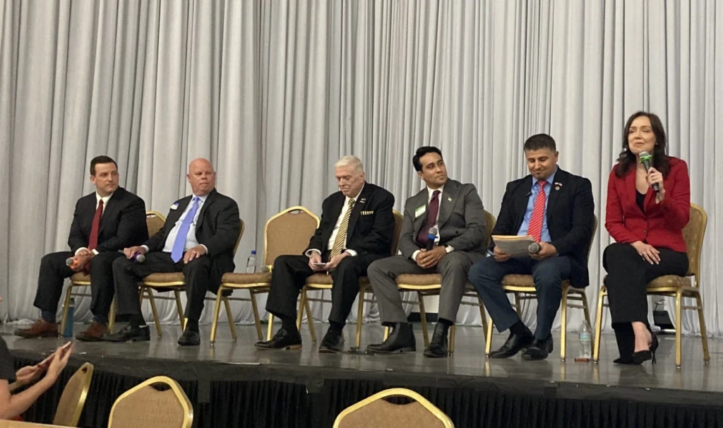 The candidates at the Egypt Shrine Events Center in Tampa are, left to right, Mike Beltran, John Peters, Robert "Rocky" Rochford, Gavriel Soriano, Ergin "Batman" Tek and Bea Valenti.